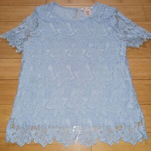 Philosophy Light Blue Floral Lace Blouse